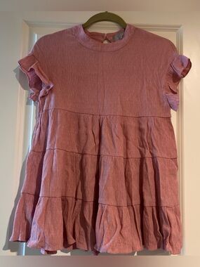 NYLAND Pink Tiered Ruffle Short Sleeve Blouse